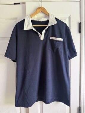 Men's Navy Polo Shirt with Contrast White Collar